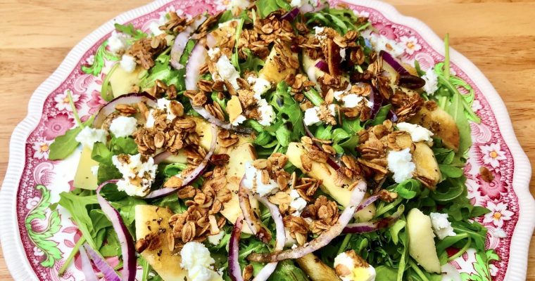 Arugula with Apples, Goat Cheese Crumbles, and (GF) Granola