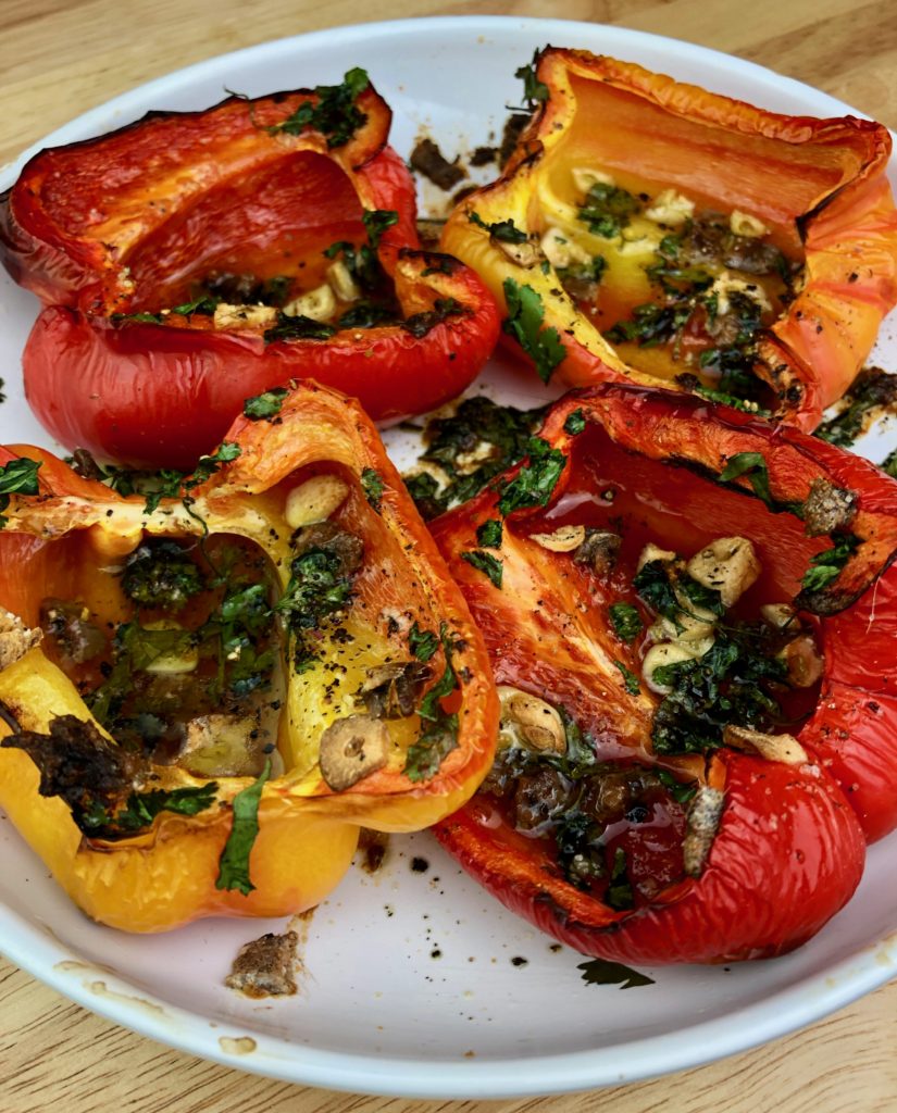 peppers roasted with garlic, anchovies and cilantro