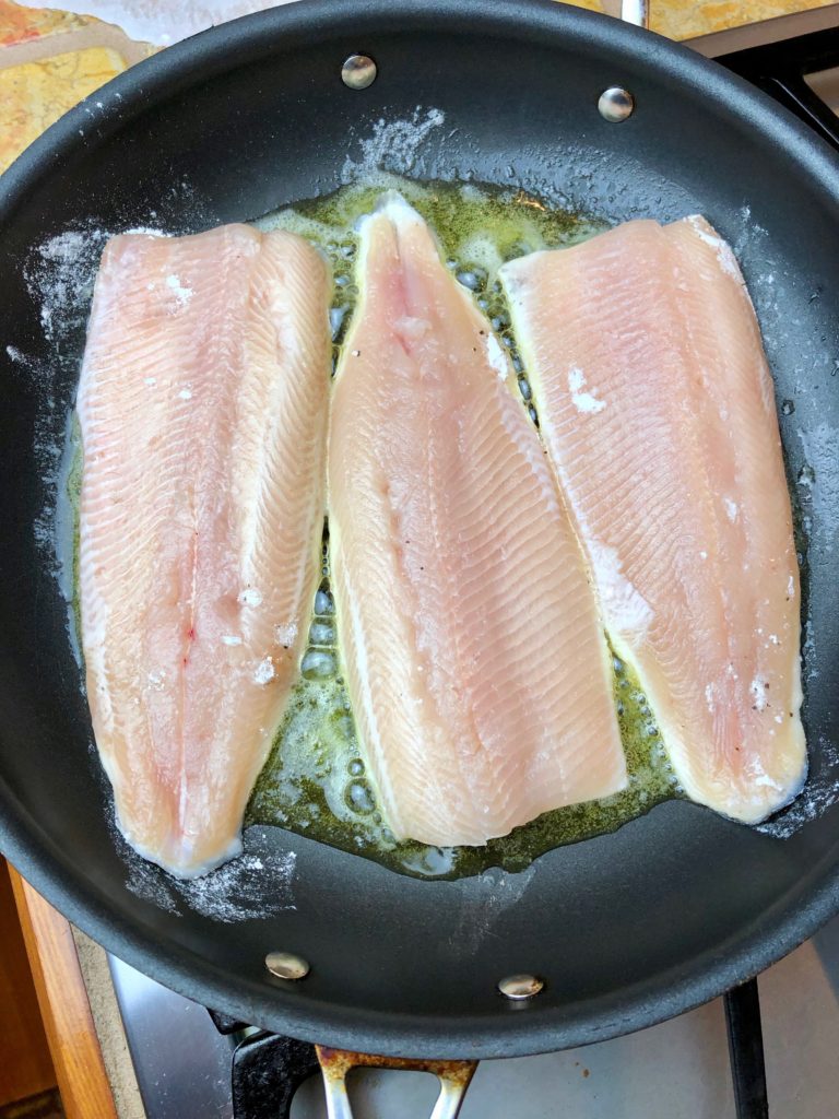 cook trout skin side down