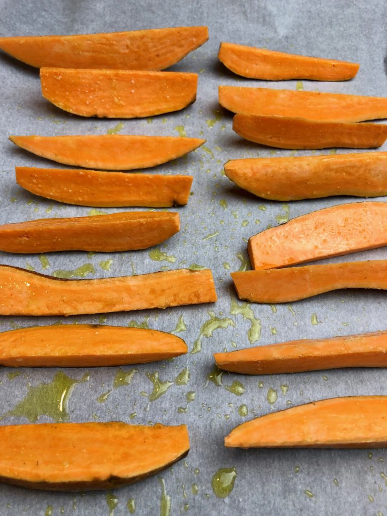 sweet potatoes sliced into wedges