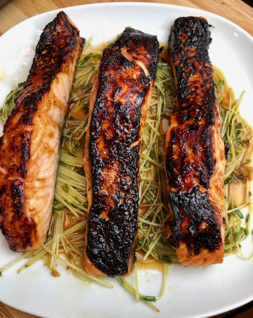 Asian Salmon with Pea Shoots