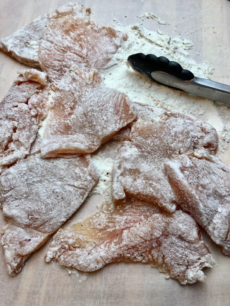 boneless breasts dredged in gluten free flour