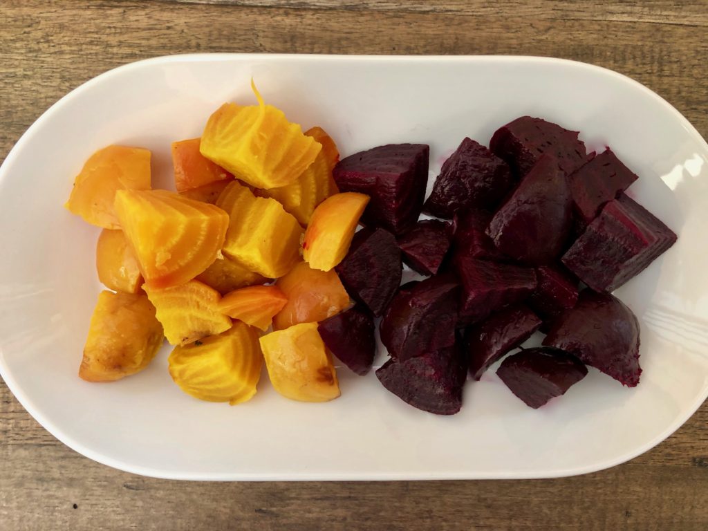 Diced red and golden beets