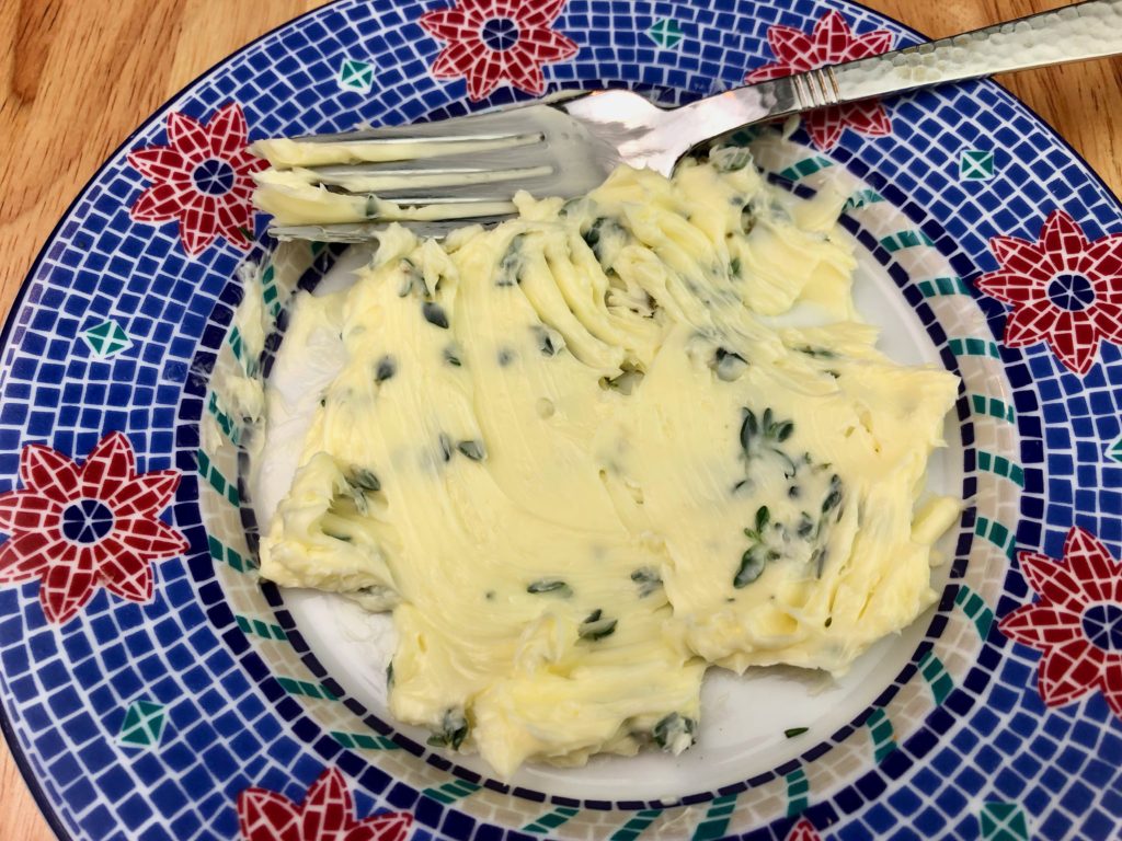 butter and thyme leaves mashed together