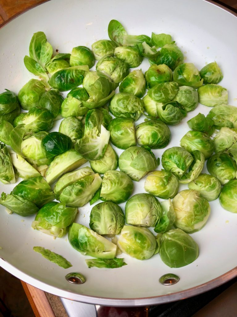 brussel sprouts, cut-side down in the pan