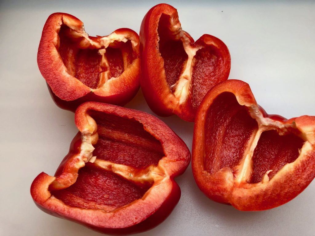 red peppers, halved w white pith removed