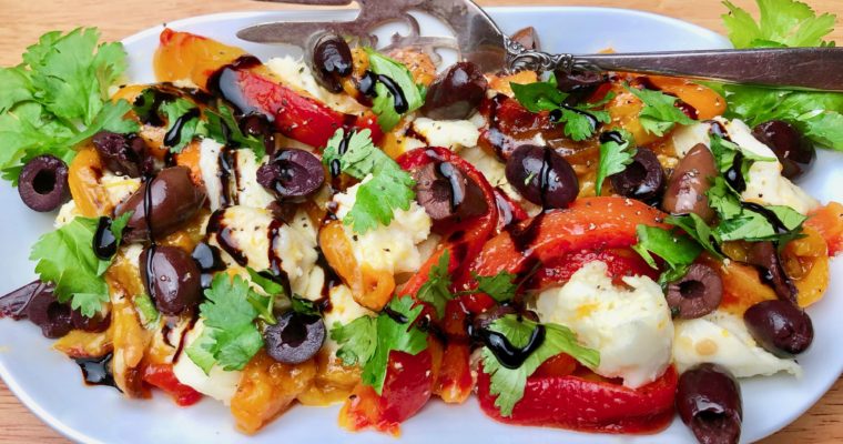 Fresh Mozzarella with Roasted Peppers and Olives