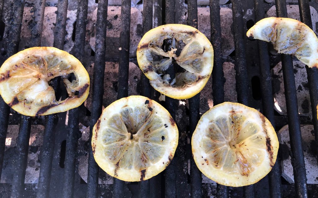 grilling other side of lemons w garlic