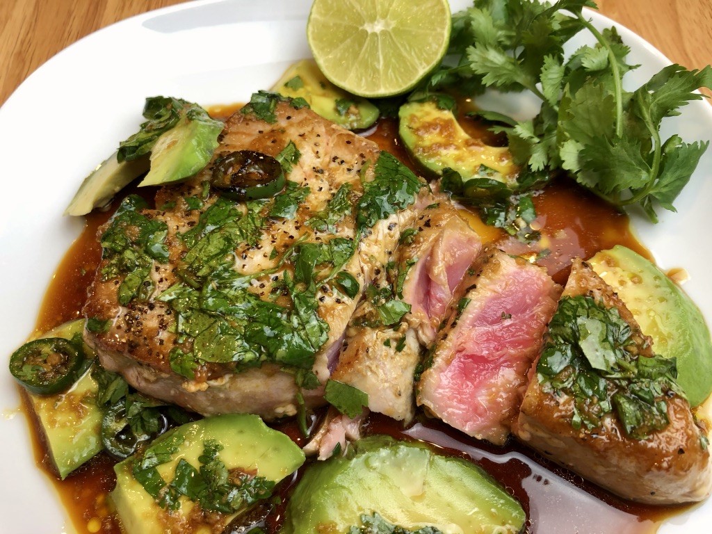 Pan Seared Tuna with Avocado and Soy-Lime  Dressing – (Gluten Free)