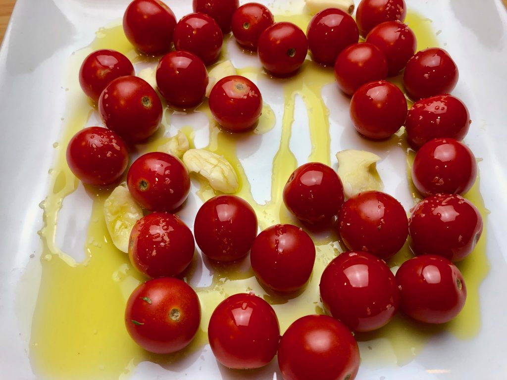cherry tomatoes and garlic w olive oil