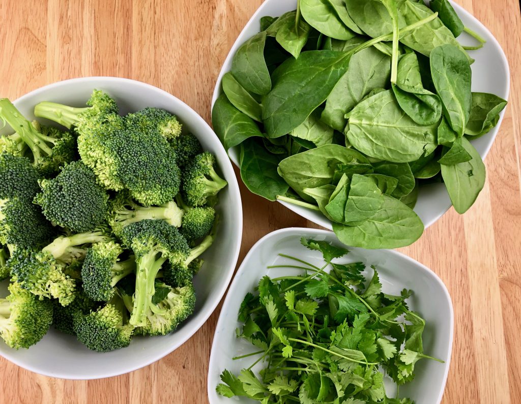broccoli, spinach and cilantro