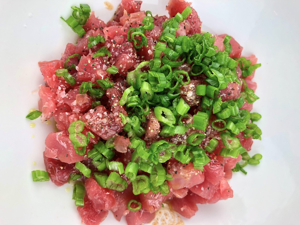 diced raw tuna w scallions, tabasco, olive oil, salt and pepper