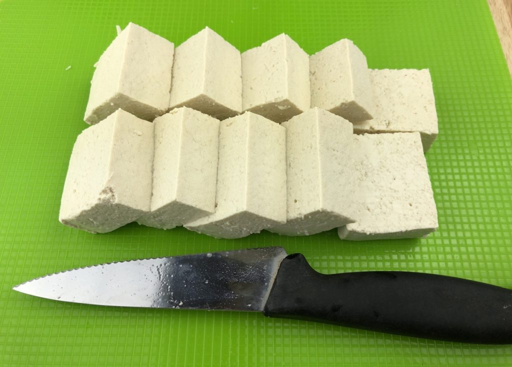 Tofu block cut into 10 equal squares