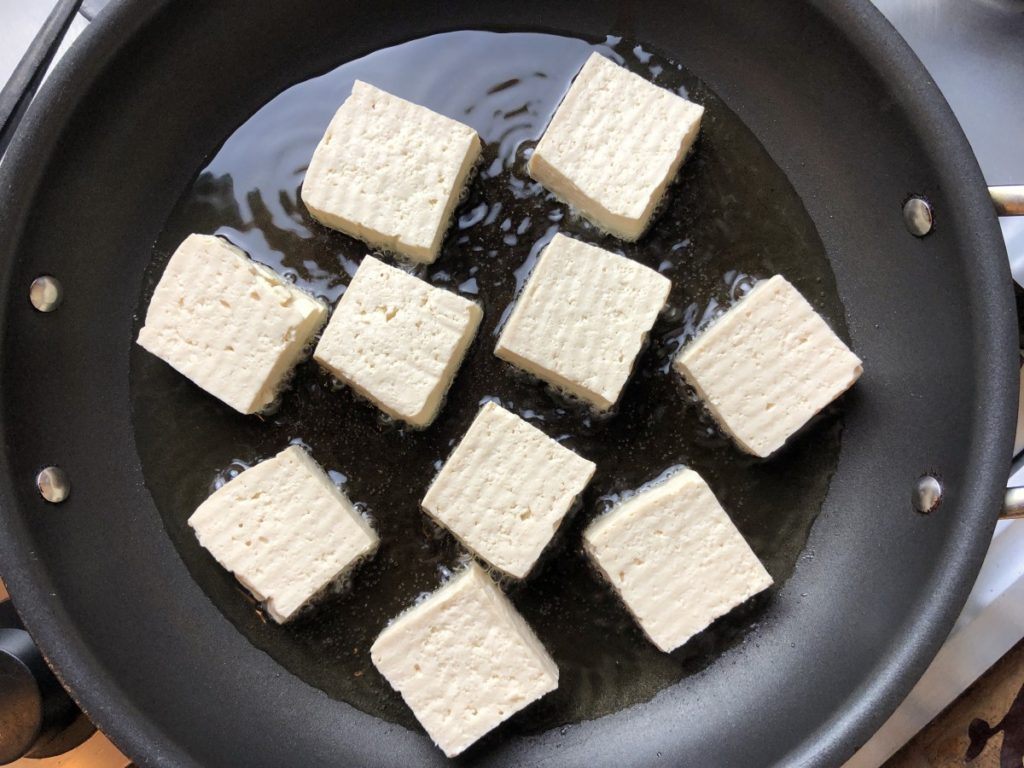 Tofu squares in oil