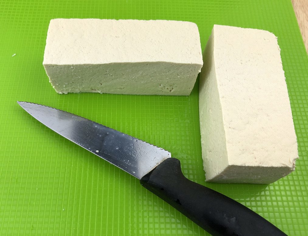 tofu block cut in half vertically