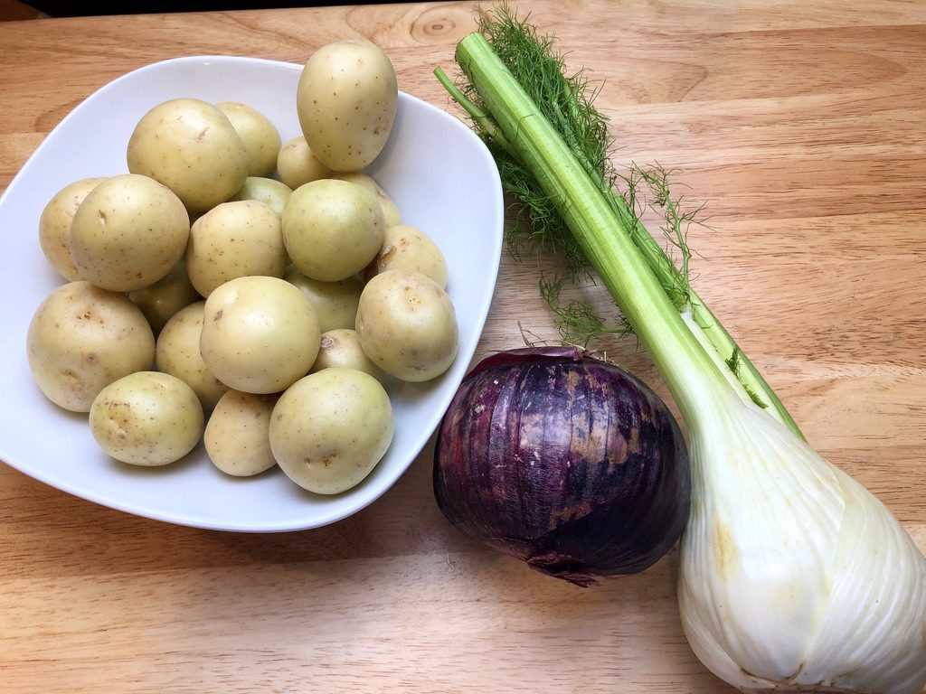 potatoes, fennel, red onion