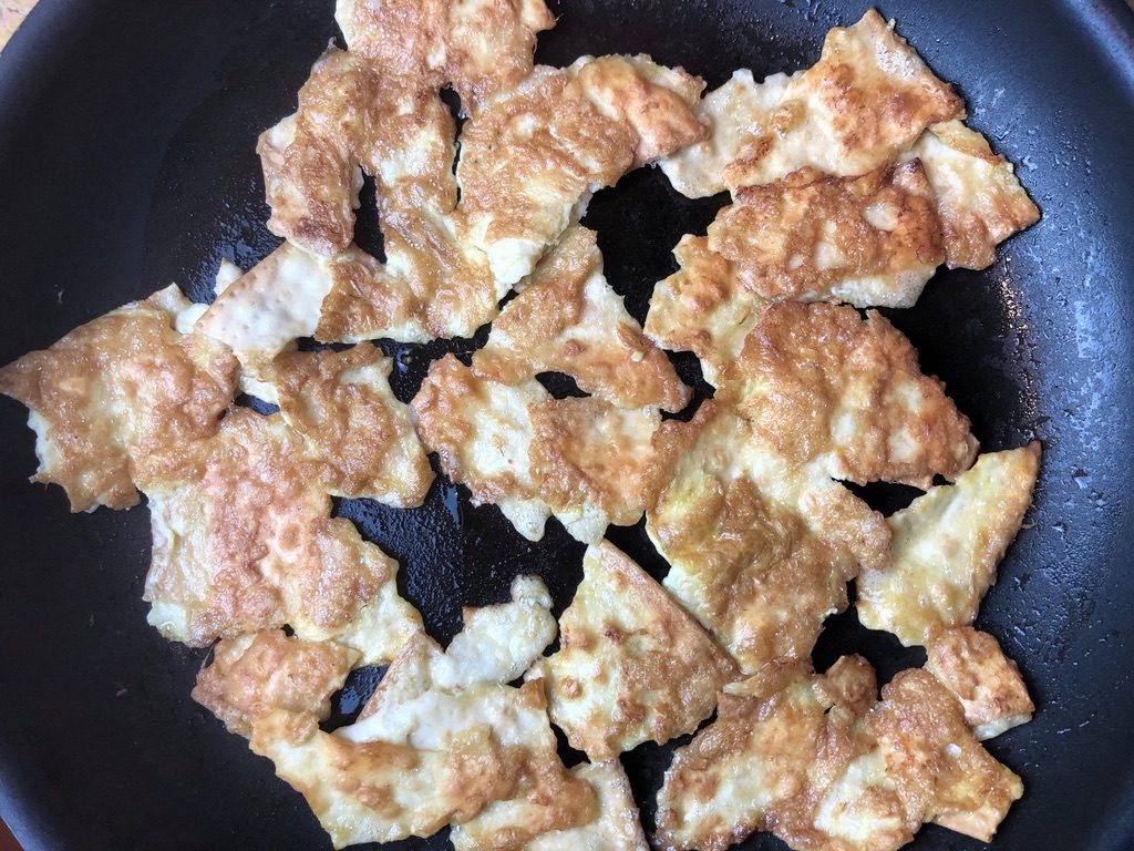 cooked and crisped fried matzo