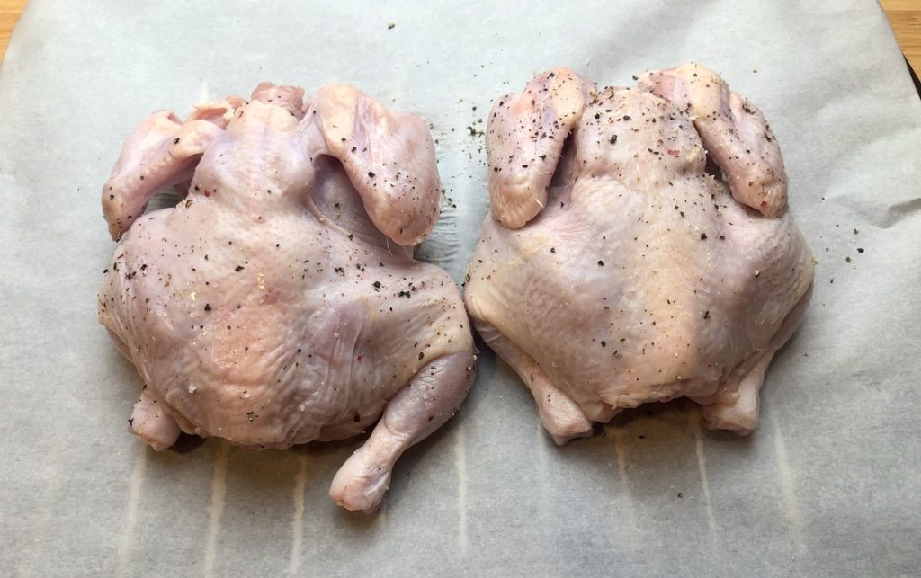 season cornish hens with salt and pepper