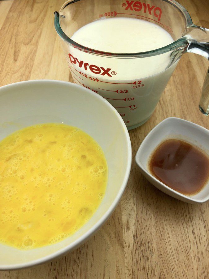 egg mixture including butter milk and hot sauce