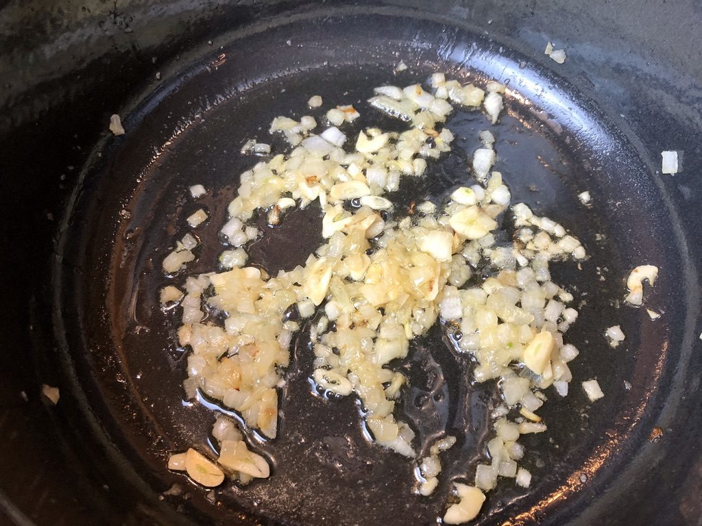 cooked onions, garlic and salt