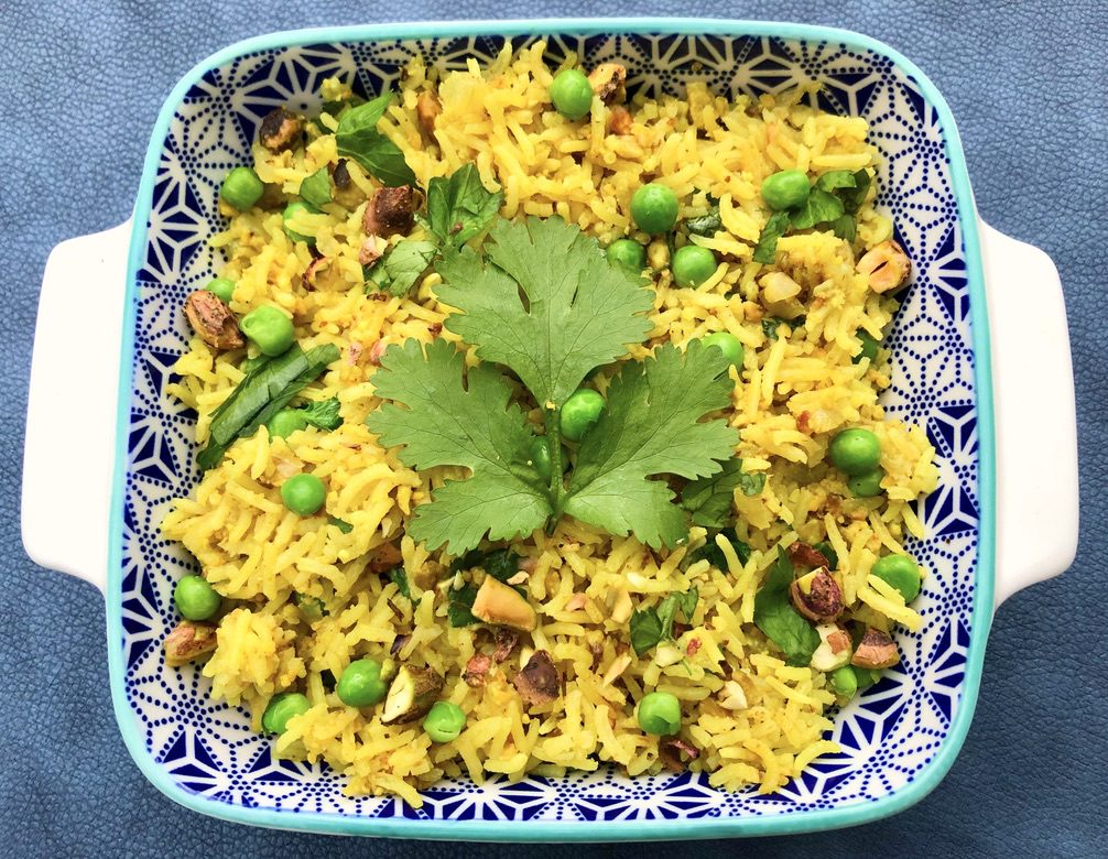 Middle Eastern-Spiced Rice Pilaf with Peas and Pistachios