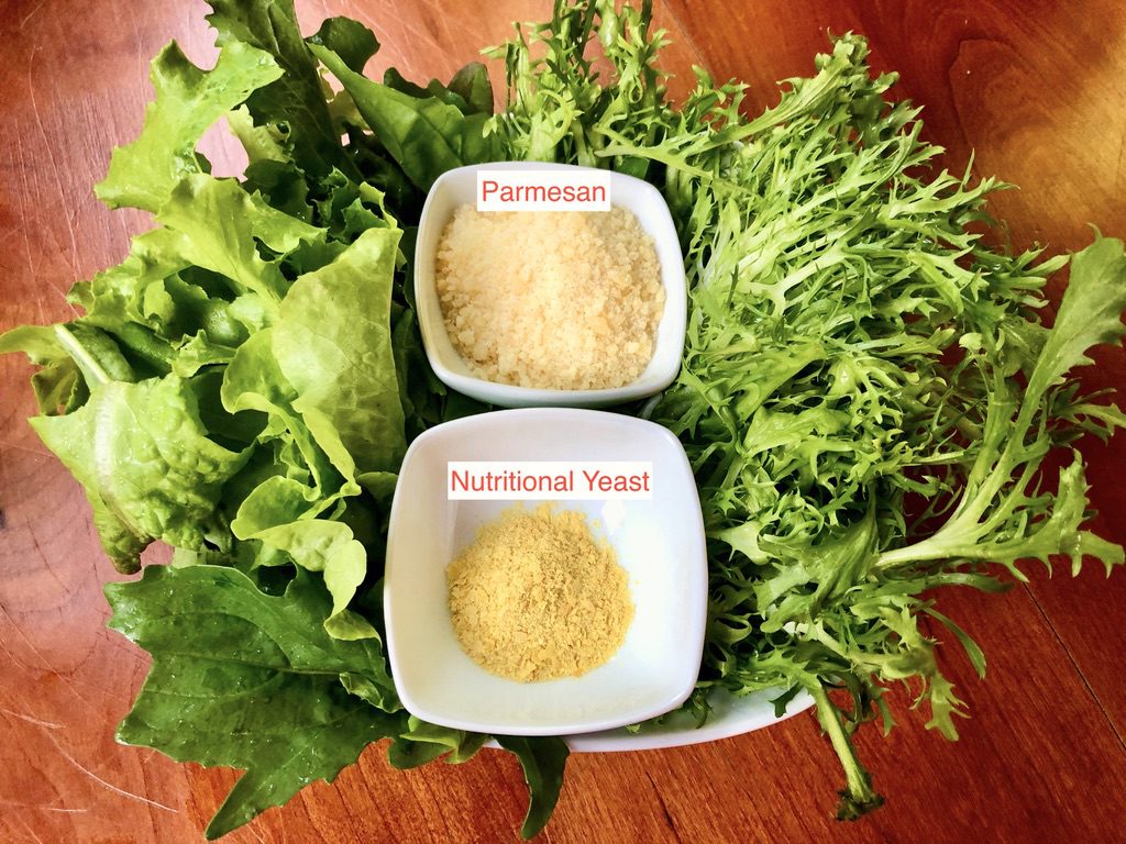 lettuces with nutritional yeast and parmesan