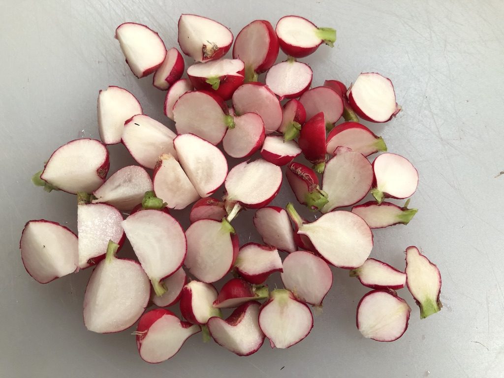 radishes cut in half or quarters