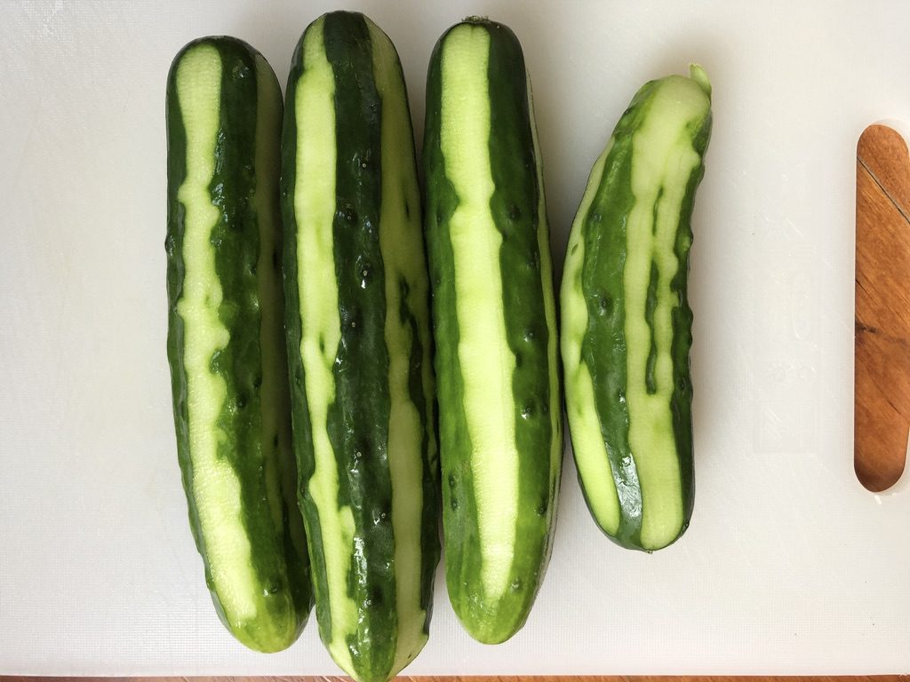 somewhat peeled cucumbers