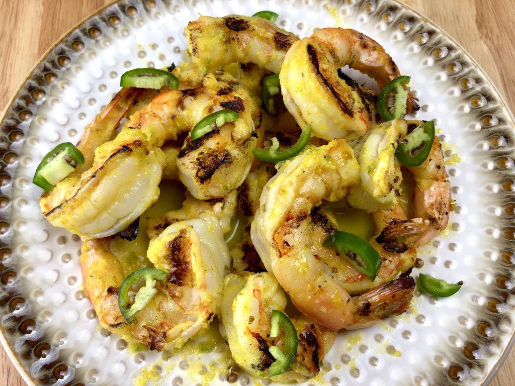 grilled shrimp with turmeric mojo sauce