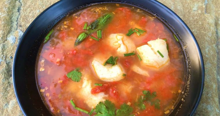 Tomato Fish Chowder with Fresh Herbs & Lime