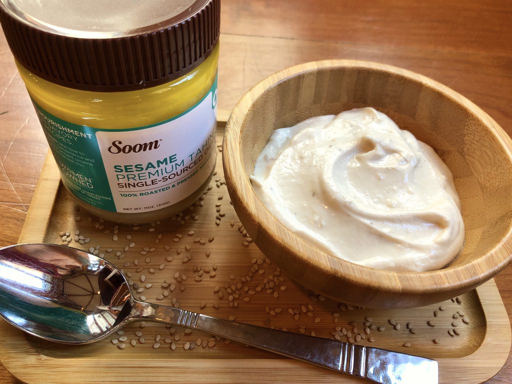 tahini-yogurt dressing ingredients combined