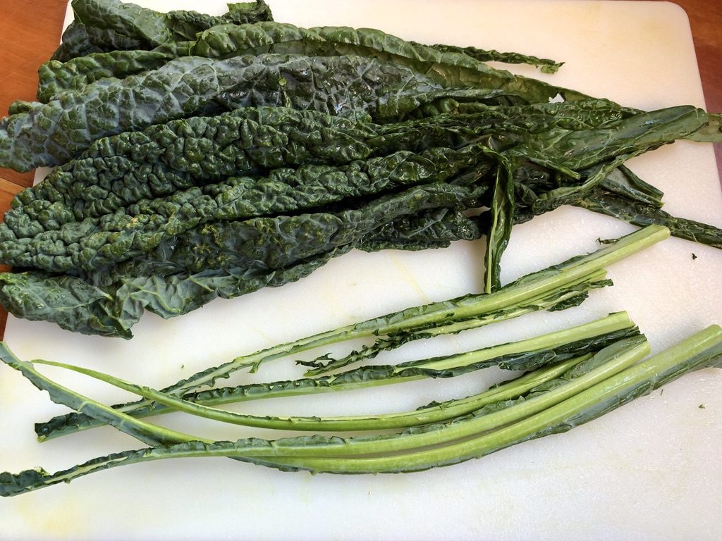 stems removed from kale