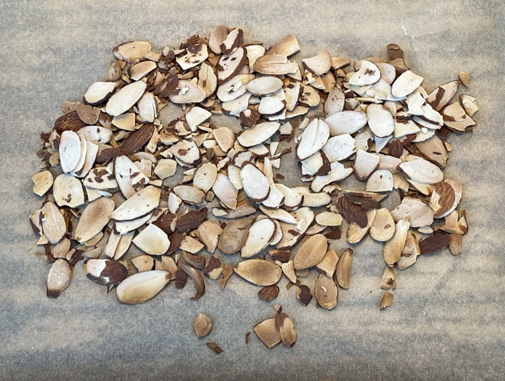 almonds on parchment paper