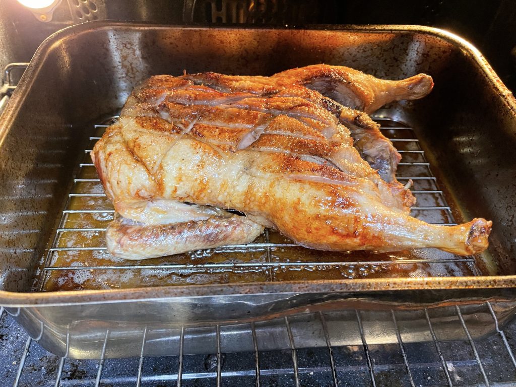 Flip duck and roast on other side for 30-45 minutes