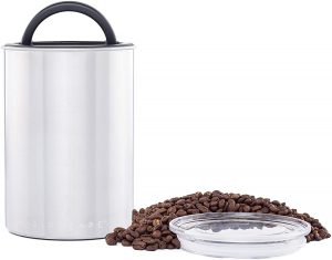Airscape Coffee and Food Storage Canister - Patented Airtight Lid Preserve Food Freshness with Two Way CO2 Valve, Stainless Steel Food Container, Brushed Steel, Medium 7-Inch Can