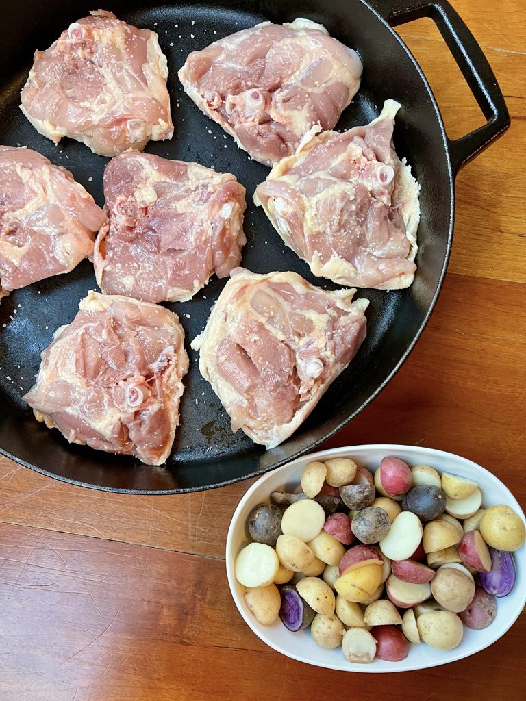 chicken thighs and mixed colored potatoes