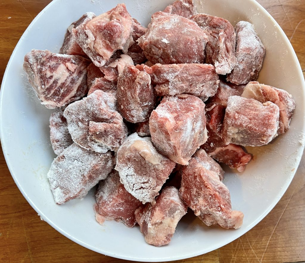 beef cubes combined with gluten free flour