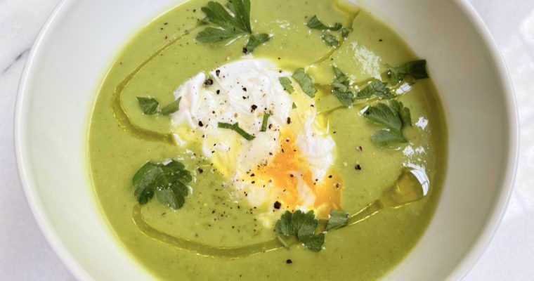 Asparagus and Pea Soup with Poached Eggs