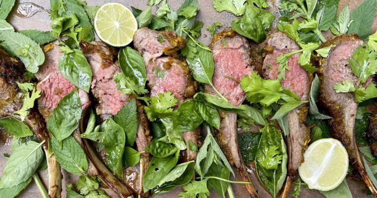Lemongrass-Crusted Lamb Chops with Herb Salad