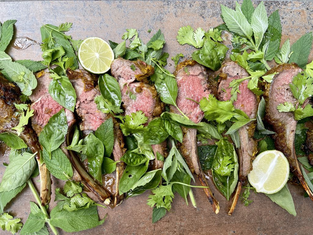 Lemongrass-Crusted Lamb Chops with Herb Salad