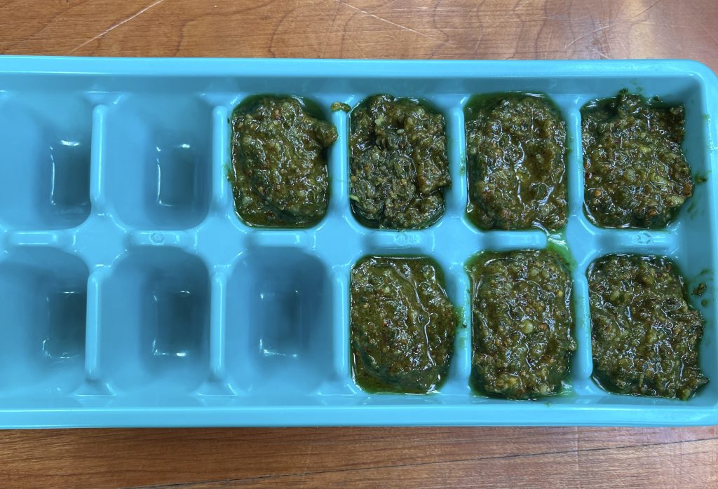 freeze extra pecan basil pesto in an ice cube tray