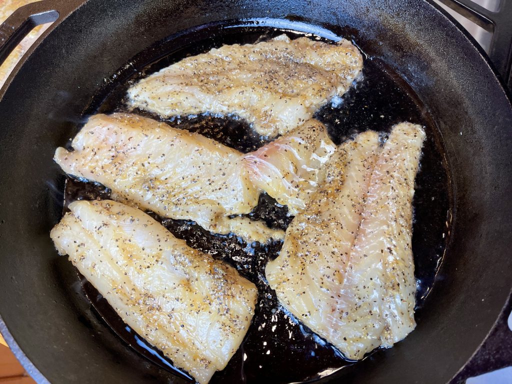 Place fish into a large nonstick pan on med-high heat for approx 2 mins