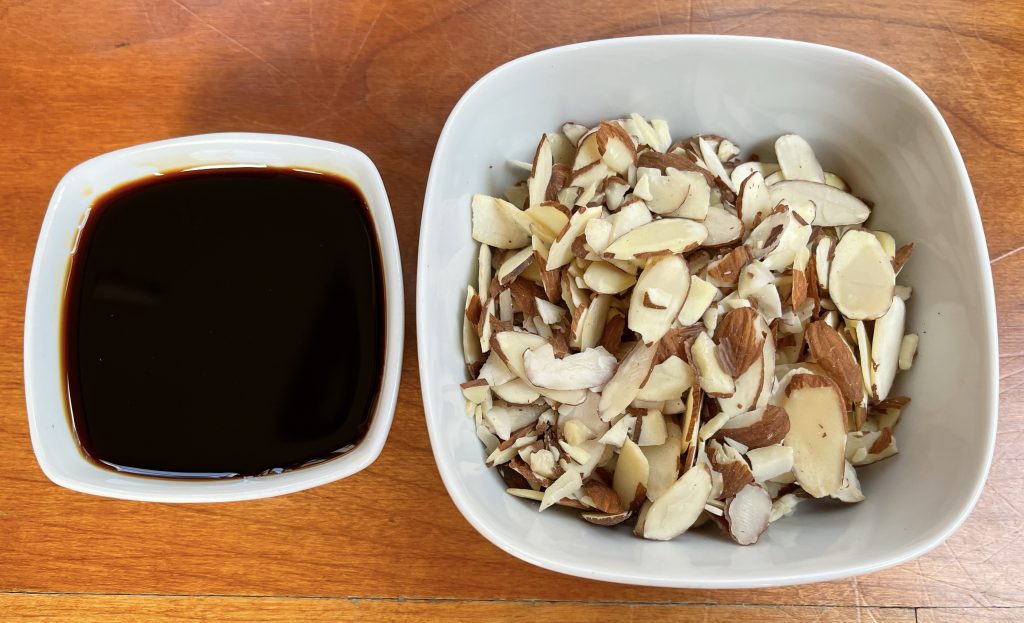 gluten free soy sauce and sliced, raw almonds