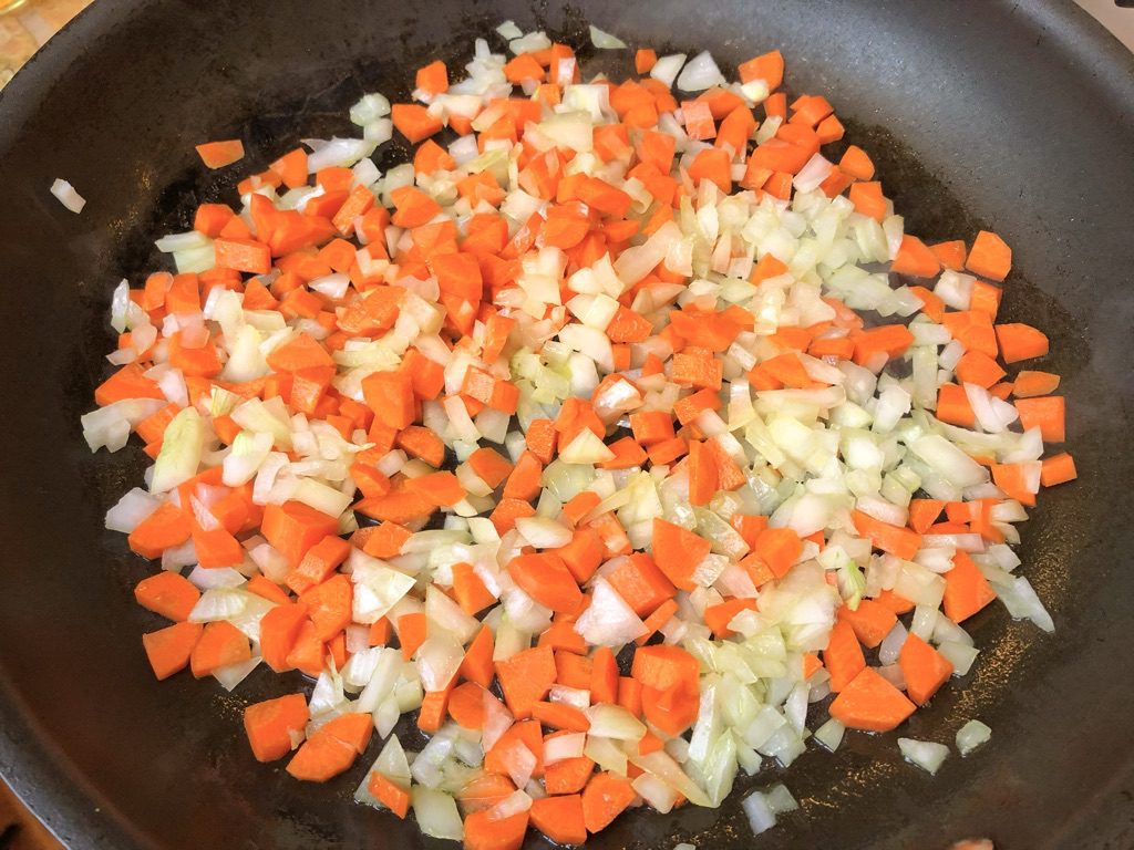 cooking the carrots and onions for the gravy base