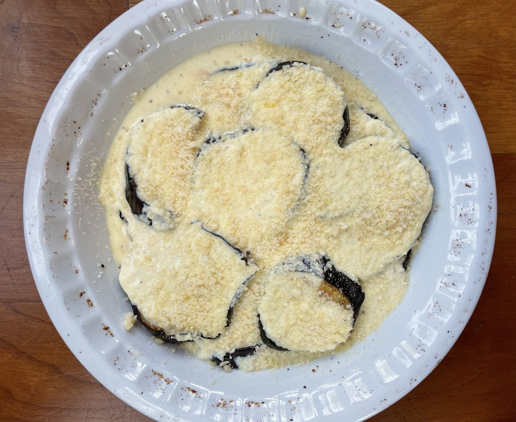 cover eggplant with custard