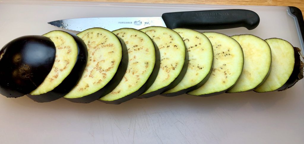 slice eggplant into 1/4" rounds