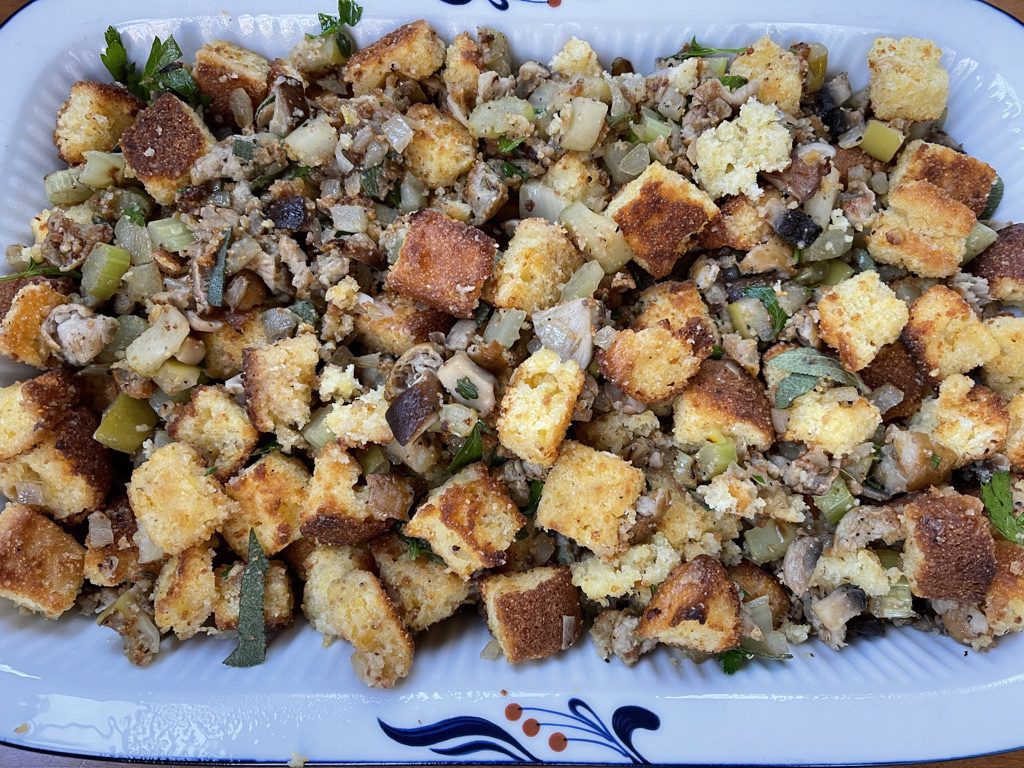 place stuffing in a lightly greased large baking dish
