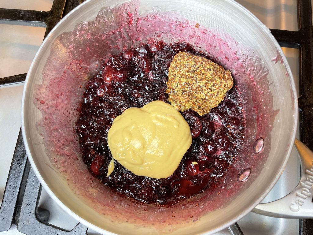add dijon and grainy mustards to the cranberry relish