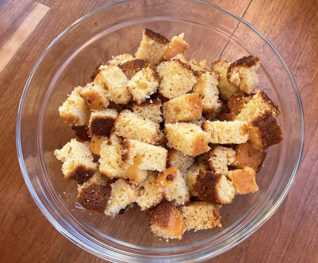 gluten free cornbread cut into cubes