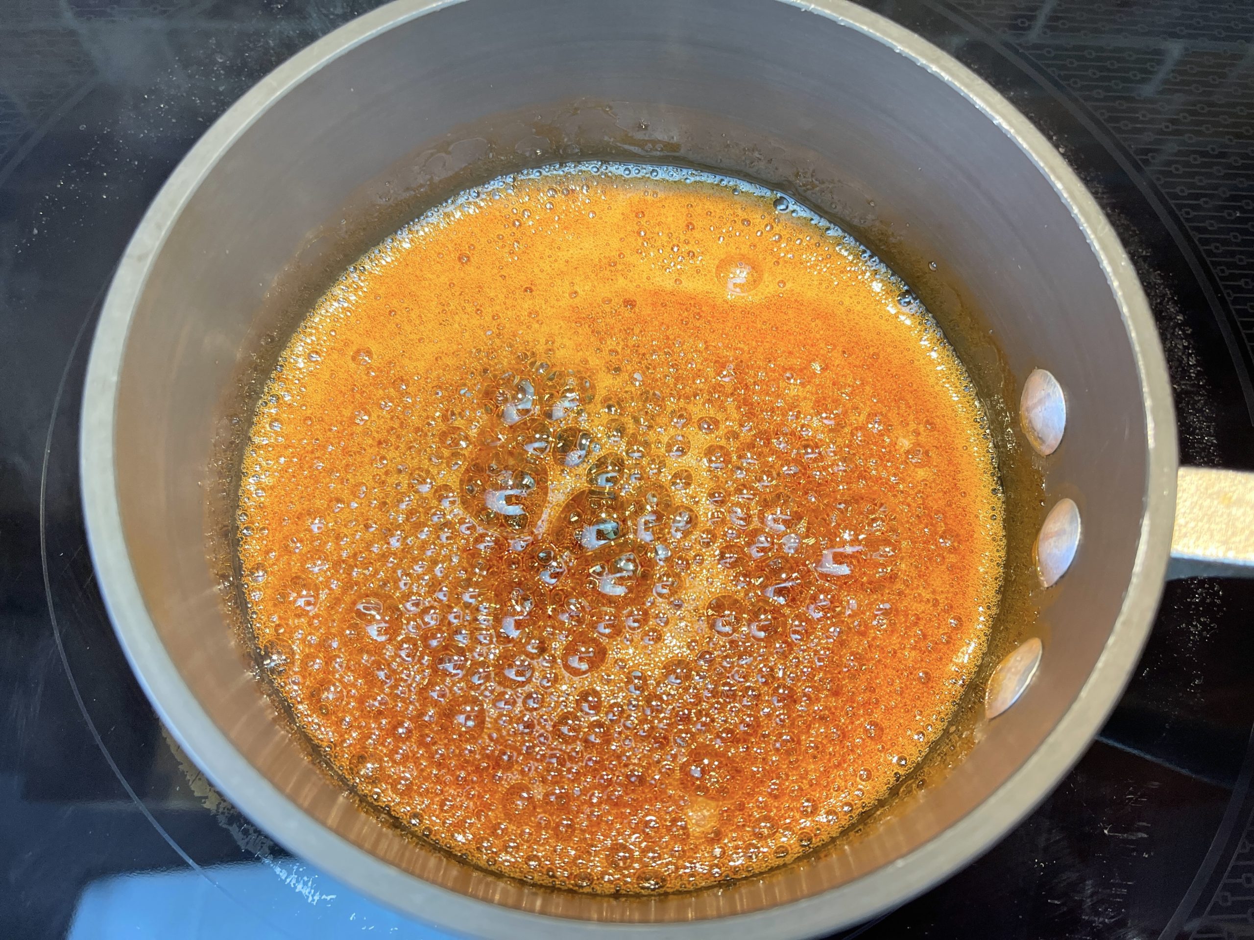 Cook sugar/water for 10-12 minutes until deep amber